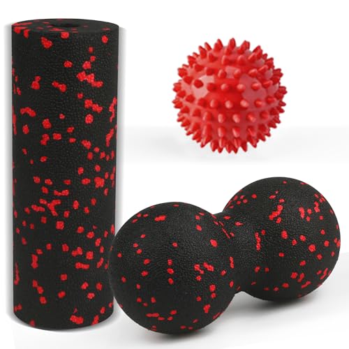 Pelota Masaje Muscular Incluye Bola de Masaje con Aguijones, Bola de Lacrosse de Cacahuete, Rodillo de Fascia Para Columna Vertebral, Alivio del Cuello y Espalda, Masaje de Tejido Profundo