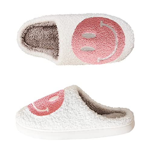 Smile Face Slippers for Women Happy face slippers Retro Soft Plush Warm Slip-on Slippers, Cozy Indoor Outdoor Slippers4