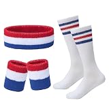 Striped Sweatbands Set, Sports Headband and Wristbands Sweatbands Sock Set