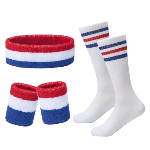 Striped Sweatbands Set, Sports Headband and Wristbands Sweatbands Sock Set