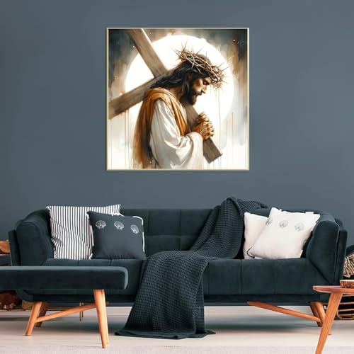 Image of Jesus Stamped Cross Stitch Kits for Beginners Adults, Dimensions Needlepoint Art Crafts,Counted Cross Stitch Kits Embroidery Kits for Beginners Adults for Home Decor 13.8X13.8inch