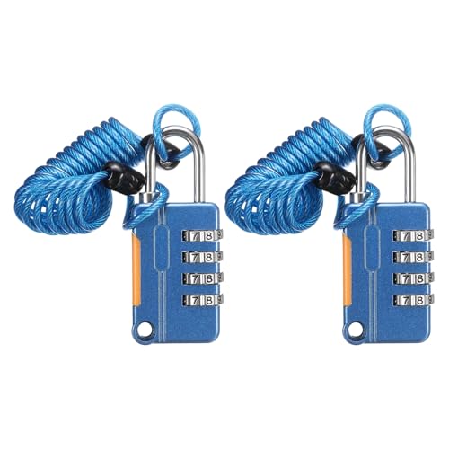 sourcing map 2 candados de combinación para equipaje, candado de combinación de 4 dígitos y cable azul flexible (90 cm), cerraduras de viaje para gimnasio, archivadores, maletas, mochila