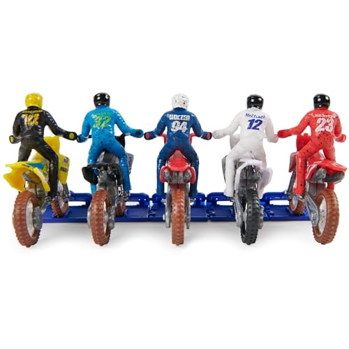 Image of Supercross, Authentic 5-Pack of 1:24 Scale Die-Cast Motorcycles with Rider Figure, Toy Moto Bike for Kids and Collectors Ages 3 and up