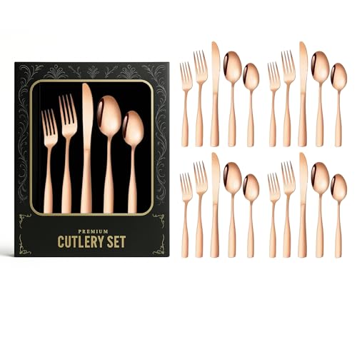 Image of aDai Premium Cutlery Set | Stainless Steel Tableware | Mirror Finish | Includes Spoon Fork Knife & Teaspoon | Elegant Flatware Set for Dining, Parties & Gifting (Rose Gold, Set of 20)