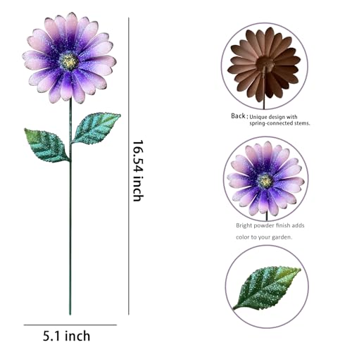 Image of 5Pack Metal Flowers for Outside，16.5 Inch Metal Flowers Decorative Garden Stakes for Spring Decor, Shaking Head Yard Art Garden Decorations for Outdoor Lawn Porch Pathway