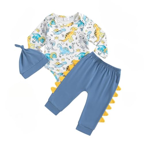 NZRVAWS Baby Boy Clothes Outfits Long Sleeves Infant Romper Fall Winter Print Pant Set Hat 3Pcs 3 6 12 18M