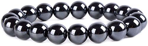 Angelstones Natural Hematite Gemstone 10mm Round Beads Stretch Bracelet 7 Inch Unisex