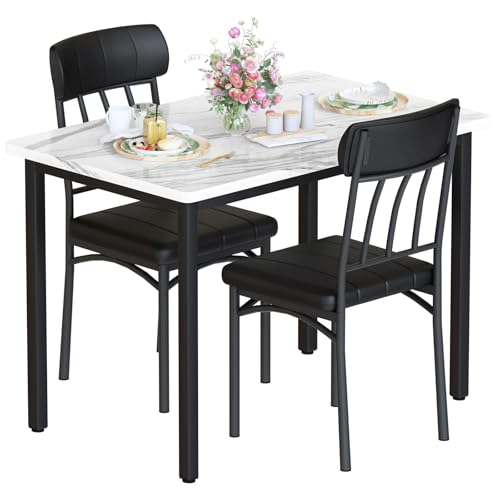 AWQM 3 Piece Dining Table Set for 2, Small Industrial