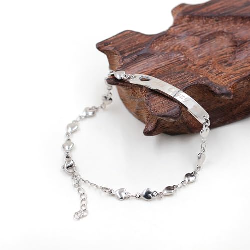 Image of 2 Couple Bracelets for men women, Love /Koi Fish /Gossip Jigsaw Puzzle Stainless Steel Heart-shaped Chain Adjustable Bracelet for Boyfriend Girlfriend Valentine's Day Gift Jewelry