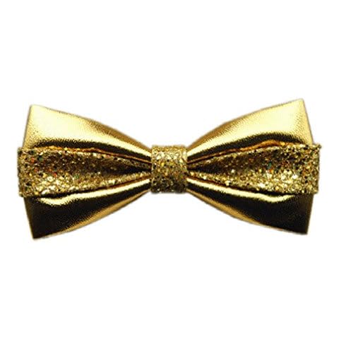 Hello Tie Men's Pure Color All PU Bow Tie With Sequins Setting Luxurious Bowtie - Golden Cover
