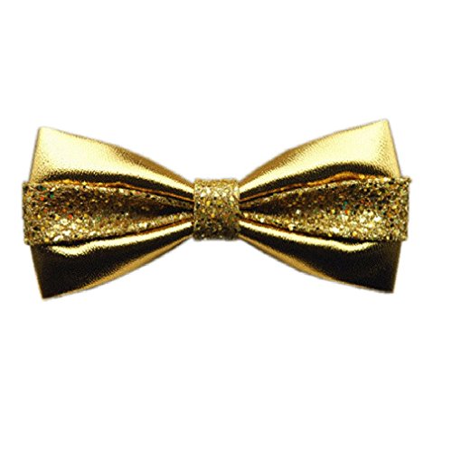 Hello Tie Men's Pure Color All Pu Bow Tie With Sequins Setting Luxurious Bowtie - Golden #TOP6