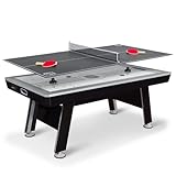 Air Hockey Game Table with Table Tennis Top Set NHL 80 inch Power Play 2 in 1 Arcade Style LED Electronic Scorer Includes Accessories Pushers Pucks & Paddles, Game Room Garage Black