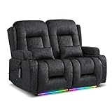 LIFTSHA Zweisitzer Relaxsessel Elektrisch mit Liegefunktion, Fernsehsessel Elektrisch Verstellbar mit Massage & Heizung, TV Sessel Heimkino Sitze für Wohnzimmer, Samt, Grau