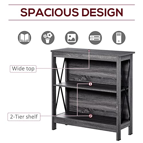 Homcom Industrial Style Corner Open Bookshelf With Storage Shelves And Metal X Bar Frame For Living Room, Dark Grey #TOP3