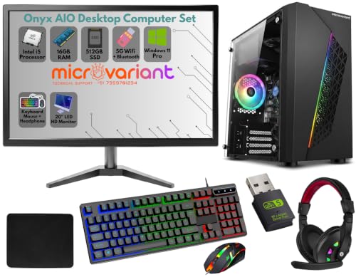 Image of Onyx AIO Desktop Computer Set | Core i5-4th Gen | 16GB RAM | 512GB SSD | 20 inch Monitor | RGB Keyboard-Mouse | Headphone | 5G WiFi + BT Dongle | HD Graphics | Windows 11 Pro