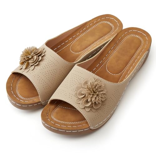 Rungion Womens Summer Beach Sandals Wedge Low Open Toe Slides Ladies Dressy Sandals Slipper Platform Comfortable Flower Sandals2