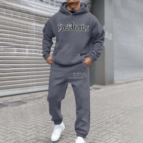 Survêtement homme sweat capuche imprimé ensemble jogging ample automne hiver - 2