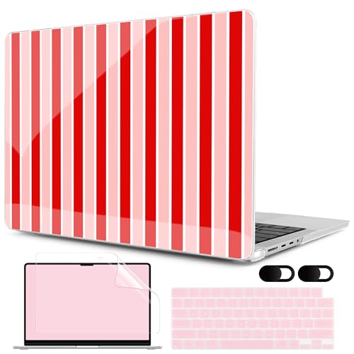 Image of MEEgoodo Case for MacBook Pro 14 inch (M5 /M4 /M3 /M2 /M1) Pro /Max 2026 2025 2024 2023 2021, Case Fit Model A3427 /A3426 /A3434 /A3112 /A3401 /A3185 /A2918 /A2992 /A2779 /A2442,Red&White Stripe