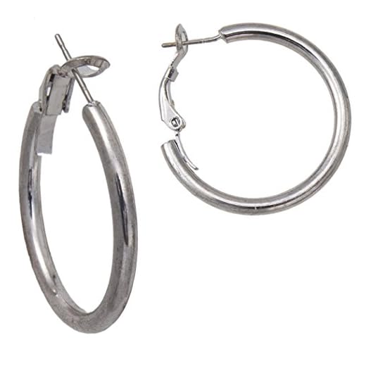 Classic Plain Silver Tone Surgical Steel Post Hoop Pierced Earrings 1 1/4" Earrings For Women Set