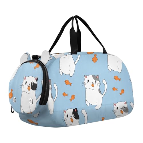Cute Cats Youth Sports Duffel Bag with Ventilated Shoe Compartment|All-Season Lightweight Travel Gym Bag for Girls & Boys|Water-Resistant Gear Bag