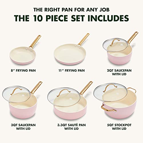Greenpan Reserve Hard Anodized Healthy Ceramic Nonstick 10 Piece Cookware Pots And Pans Set, Gold Handle, Pfas-Free, Dishwasher Safe, Oven Safe, Blush Pink #TOP3