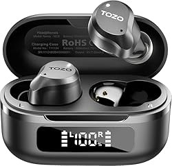 TOZO Hybrid Active Noise Cancelling Wireless Earbuds, 6 Mics ENC Clear Call, IPX8 Waterproof, in Ear Bluetooth 5.3 Headphones Stereo Bass Ear Buds 59H Playtime with LED Display 32 EQs via APP