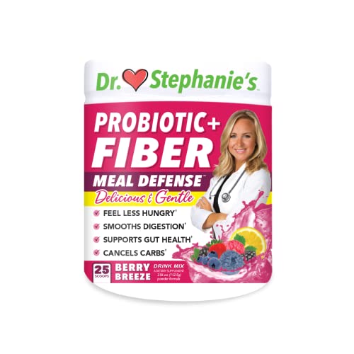 Meal Defense Drink Mix by Dr. Stephanieâs - Fiber & Probiotics, Smooth Digestion & Blood Sugar Support - Psyllium Husk & Berry Breeze Natural Flavor