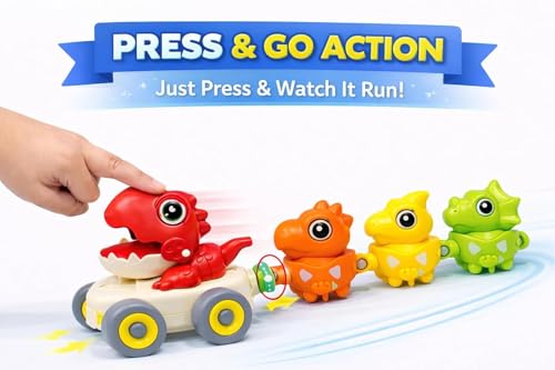 Image of Cable World Magnetic Dinosaur Train Toy for Kids 3+ | Pull Back Press & Go Dino Car with 3 Baby Dinosaurs | Magnetic Linking with Whistle Sound | Educational Toddler Toy Gift for Kids (Multi Color)