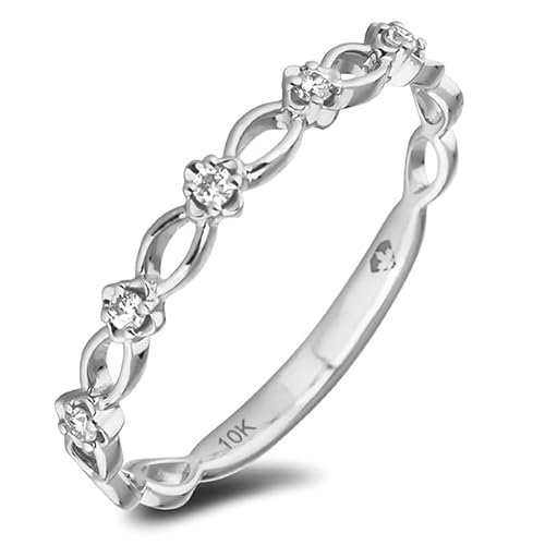 Polar Light Diamonds 10K Gold Dainty Stackable Ring, 0.10 Cttw Natural Round Diamond (H Color, I1 Clarity) - White Gold - 6.5