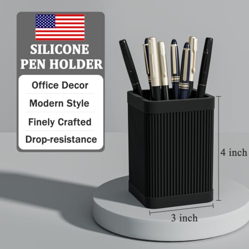 Image of HighHerz Aesthetic Pen Holder For Desk, Modern Silicone Pencil Holder, Stylish Office Desk Decor, Made of 5 mm Thickened Premium Silicone, Office Desk Organizer And Accessories (Black)