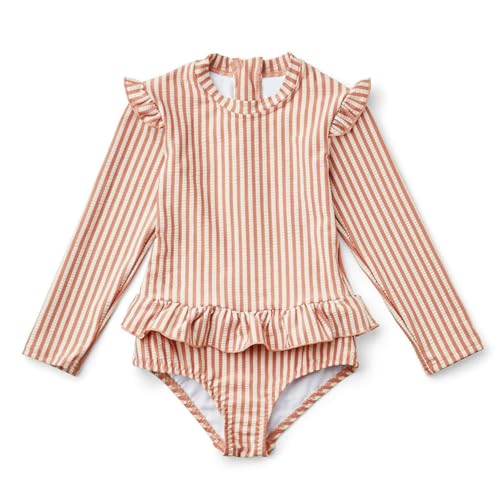 Image of Girls One Piece Swimsuits Zipper Rash Guard Long Sleeve Bathing Suit with Ruffle Hem UPF50+