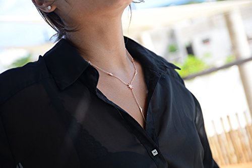 Lemon Grass Star Drop Y Shaped Lariat Necklace Plated with 14K Rose Gold - Thumbnail 2