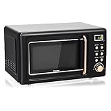 COSTWAY Retro Countertop Microwave Oven, 0.7Cu.ft, 700-Watt, High Energy Efficiency, 5 Micro Power, Delayed Start Function, with Glass Turntable & Viewing Window, LED Display, Child Lock (Gold)