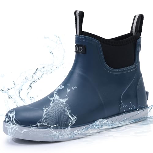 Image of Men's Deck Boots Waterproof Rain Boots Slip On Fishing Booties Ankle Booties Chelsea Boot Men botas para hombre for Gardening Fishing Boating Camping Sailing Dark Blue