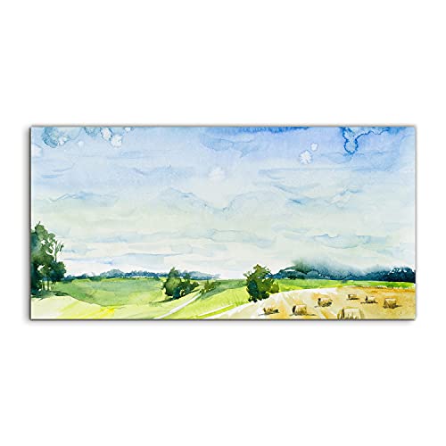 Tableau en verre trempe de salon motif paysage aquarelle 120x60cm art mural chambre