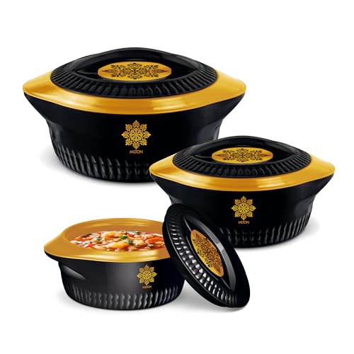 MILTON Royal Regular Casserole 5000/7500/10000, Set of 3, (4.5 Ltrs, 7.5 Ltrs, 10 Ltrs), Black Gold | BPA Free | Food Grade | PU Insulated | Hot & Cold