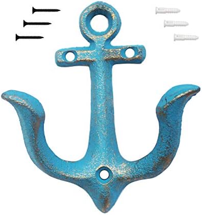 KiaoTime Nautical Rope Toilet Paper Holder Antique Bathroom Towel Holder Tie-back Curtain Rack Wall Mounted Metal Anchor Hook Design for Beach Themed Bathroom Decor