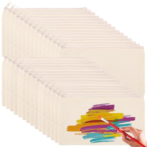 SENENQU 30 Piezas Estuche Blanco para Pintar, 12 × 21cm Estuche para Pintar De Tela, Pequeño Estuches Telas Cremallera, Estuches Personalizable Beige