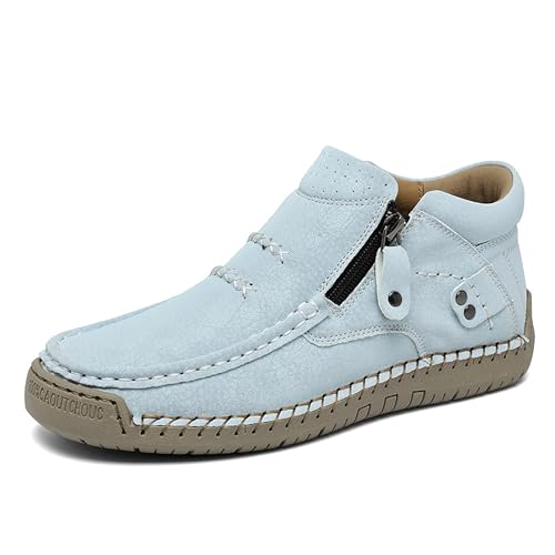 Bottines à enfiler en simili cuir avec zip robuste couleur bleu ciel
