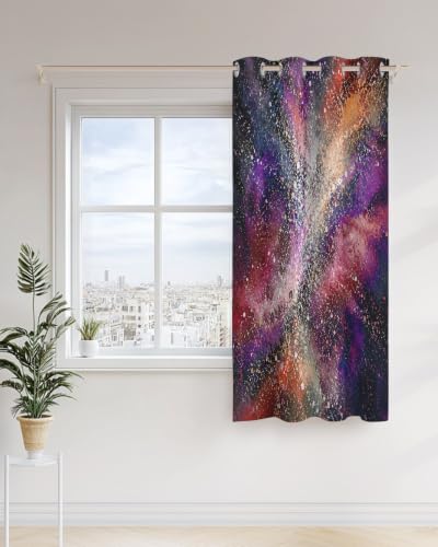 Swirling Star Dust Curtains 45 inches Long for Living Room Bedroom Abstract Purple Galaxy Glowing Cosmic Cloud Sliding Door Sheer Curtains Light Filtering Curtain 1 Panel Grommet Voile Window Drape
