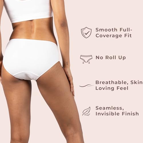 Image of Lavos Bamboo Cotton Panties for Women, Comfortable Soft Mid-Waist Hipster Panty with Thin Inner Elastic, Anti-Bacterial Odour Free Underwear for Womens, Seamless No Visible Briefs for Ladies