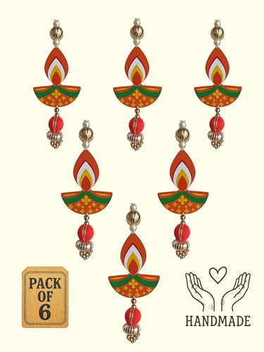 Image of Handcrafted Decorative Wall Decor for Ganpati Diwali Navratri and Pooja Setup Ethentic Hanging for Home Decor Festival Decoration for Home Entrance and Mandir Temple Decor (6, Diya) (Diya)