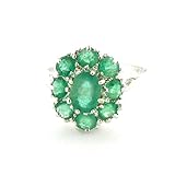 LBG 14ct White Gold Ladies Emerald Cluster Ring