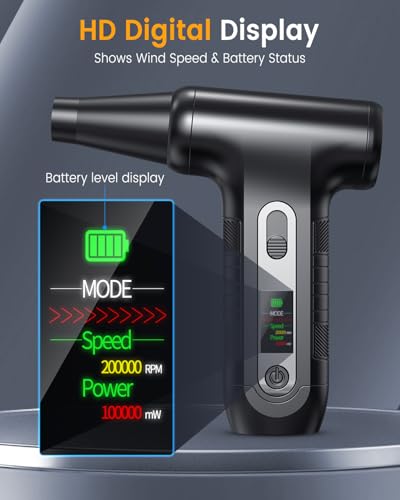 Elektrische Staubgebläse mit HD-Display - Electric Air Duster 200000 RPM mit LED-Licht, Mini-Gebläse mit Akku, Druckluftspray PC Reinigung, Luftgebläse für Tastatur, Haus, Outdoor, Auto, W06, Schwarz
