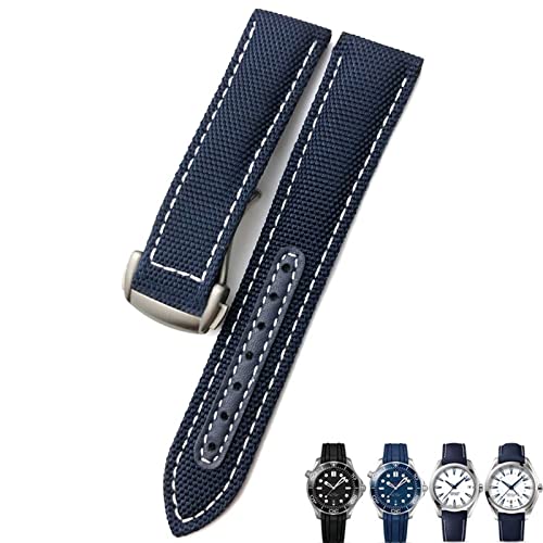 Bracelet montre 22mm bleu et blanc en nylon tressé de luxe style Seamaster Aqua Terra