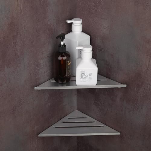 Womamny Bathroom Corner Shelves, 2 pcs Shower Caddy Corner Shower Shelf Wall Mounted, Thickened Stainless Steel Brushed Shower Corner Shelves for Bathroom Kitchen Corner