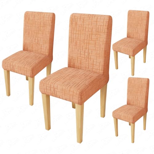 Image of Lukzer Elastic Dining Chair Cover - 4PC Pastel Orange Tangled Lines | Textured High Stretch Jacquard Seat Cover | Removable Washable Short Dining Chair Cover Protector Seat Slipcover | (CC-120-04)