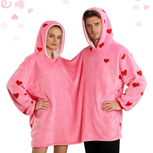 DEZEXHOM 2 Person Couple Hoodies Matching Pajamas for Couples Oversized Matching Onesies Sweatshirts (Pink)