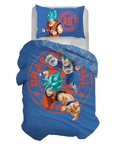 Set Copripiumino Letto Singolo Dragon Ball 100% Cotone, Parure Copripiumino 1 Piazza, Sacco Copripiumino + Federa, Biancheria per la Cameretta, Prodotto Ufficiale , Non Contiene Lenzuolo Con Angoli