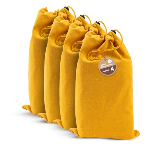 Image of LFH Cotton Rich Shoe Storage Bags with Drawstring, Dustproof Breathable Reusable Organizer, Perfect For Travel, Dorm, Hotel, College, Gym, Easy to Carry, Machine Washable 8 inchx17 inch (Pack of 4) - Golden